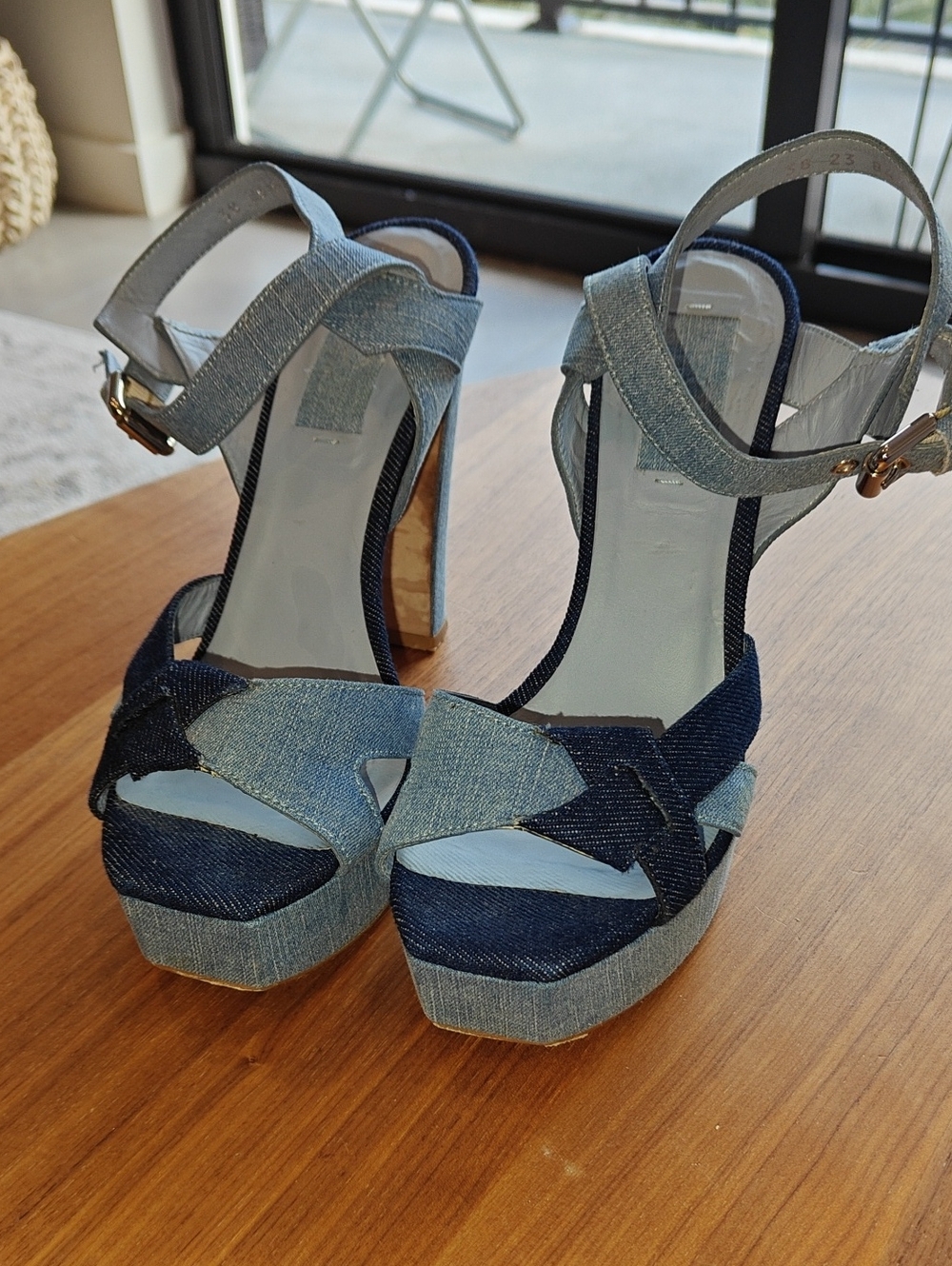 Vero Cuoio Two-Tone Blue Denim Platform Sandals